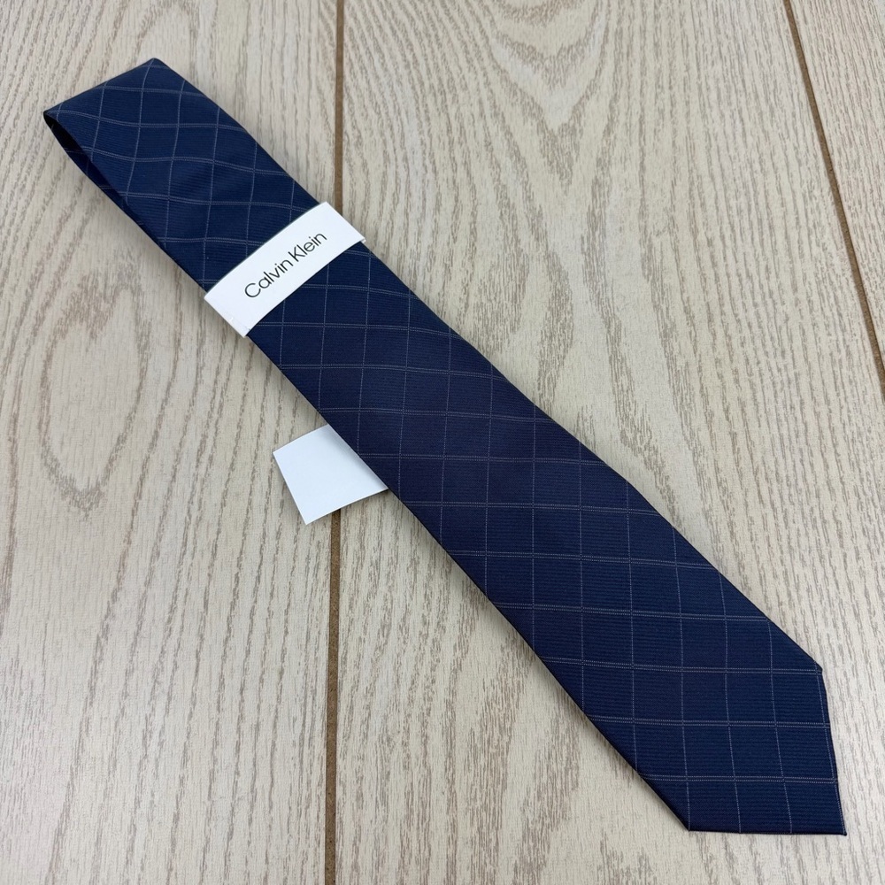 706 Calvin Klein Tie Blue Plaid CK21100098 Silk Blend MSRP $69.50